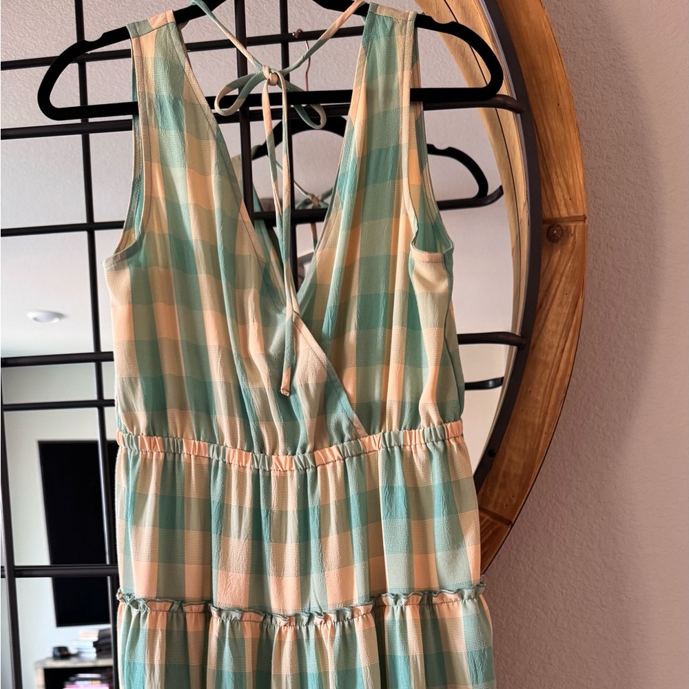 Sadie & Sage Green and Cream Plaid Maxi Dress NOT WORN